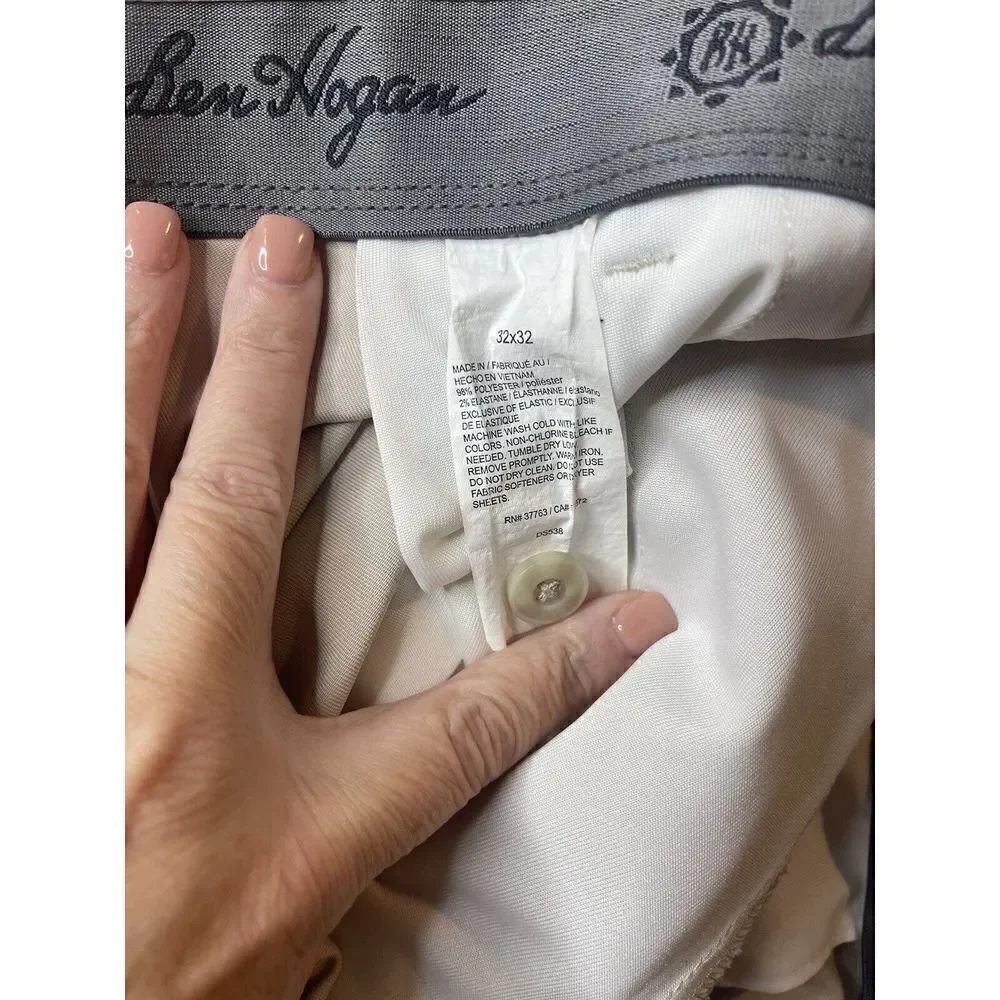 Ben Hogan Golf Pant 32x32 Men's Khaki Solid Active Flex Waistband Stretch Zip